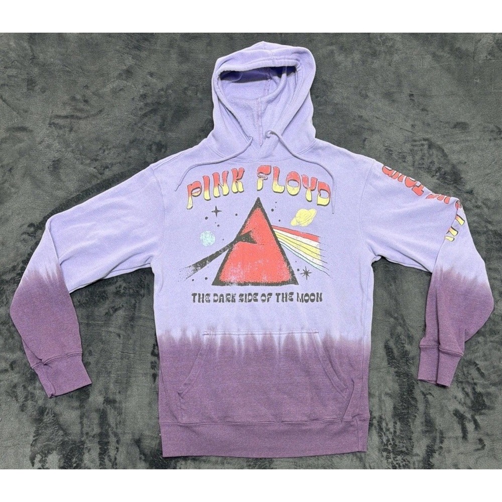 Pink Floyd Dark Side of the Moon 1973 Tour Hoodie Dip Dye Purple Sz. Small
